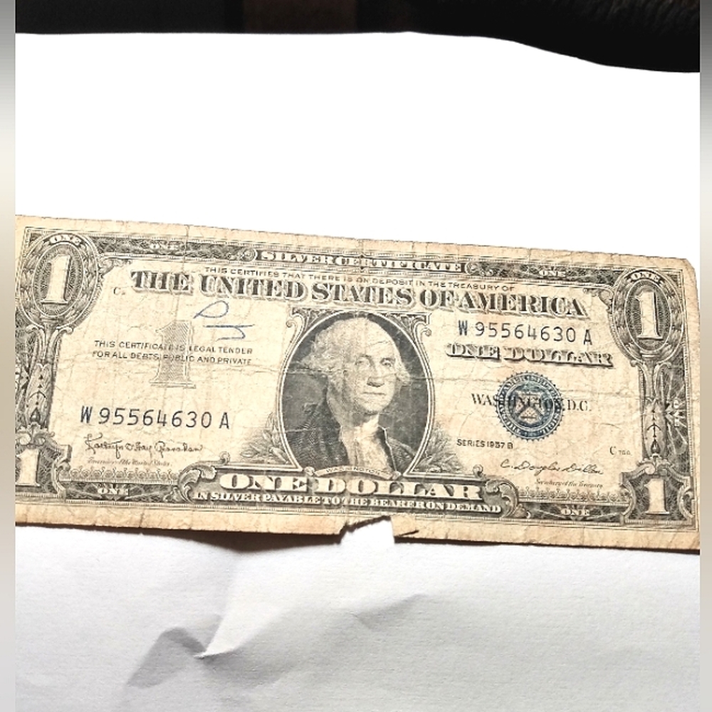 Series 1957 B Silver Certificate One Dollar Bill W 95564630 A Blue Seal
